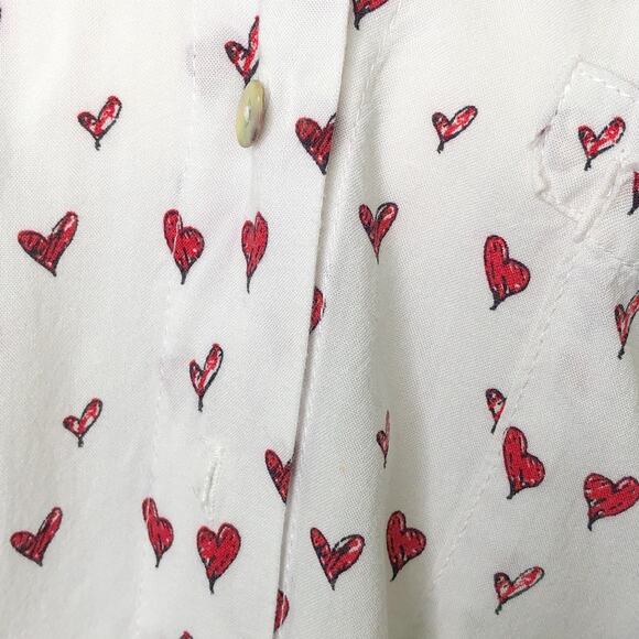 Just Living Red Hearts Long Sleeve Roll Tab Rayon Blouse - Picture 3 of 8